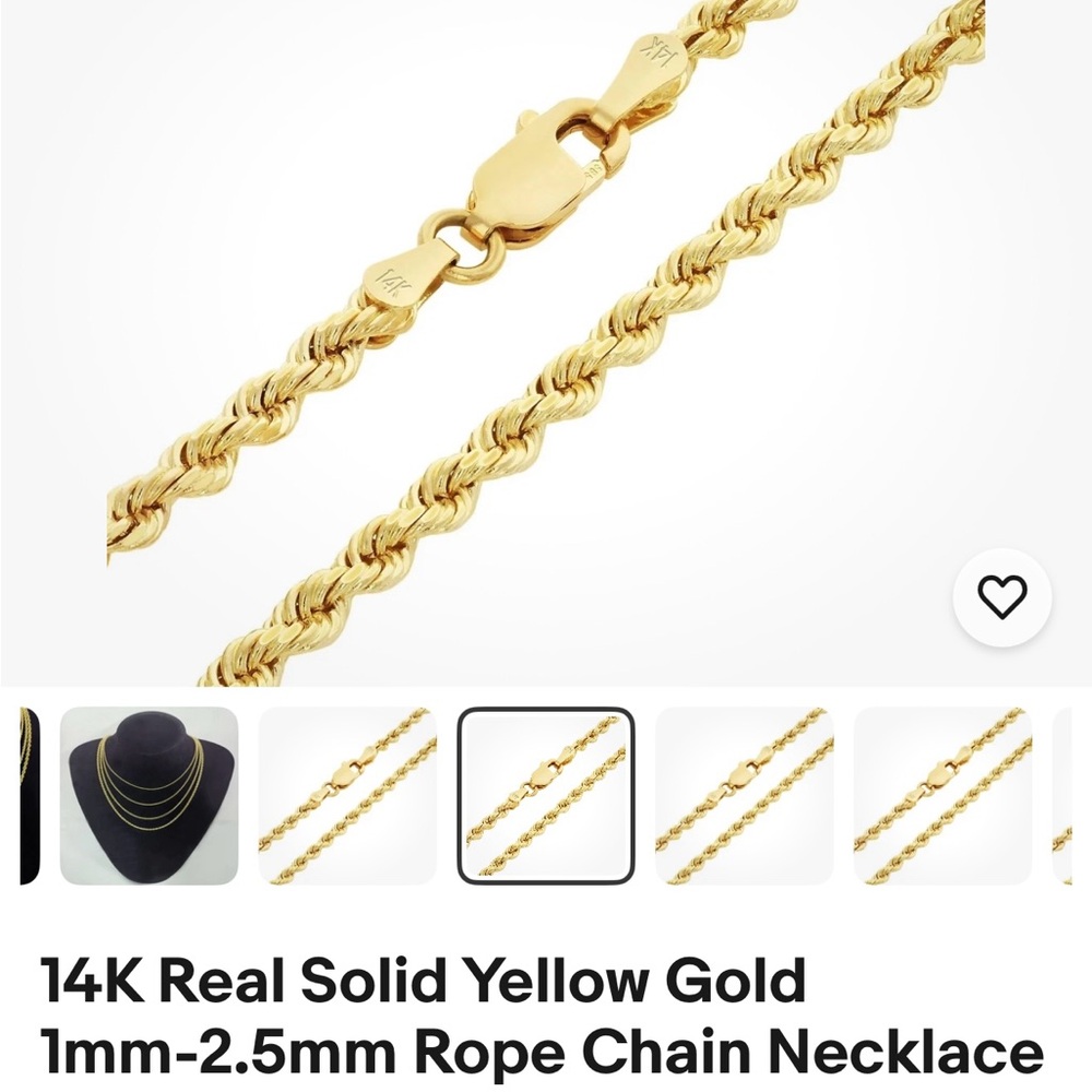 14K Gold Rope Chain Necklace starling silver 14K gold plated